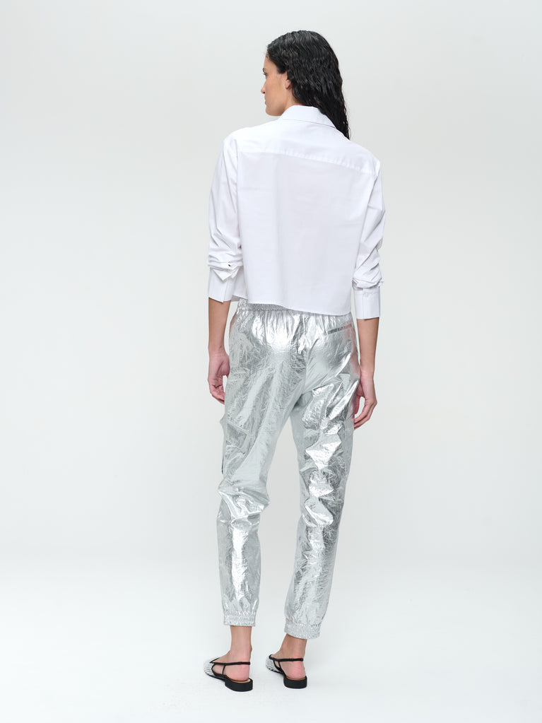 Alex silver shine foil pants | Silver