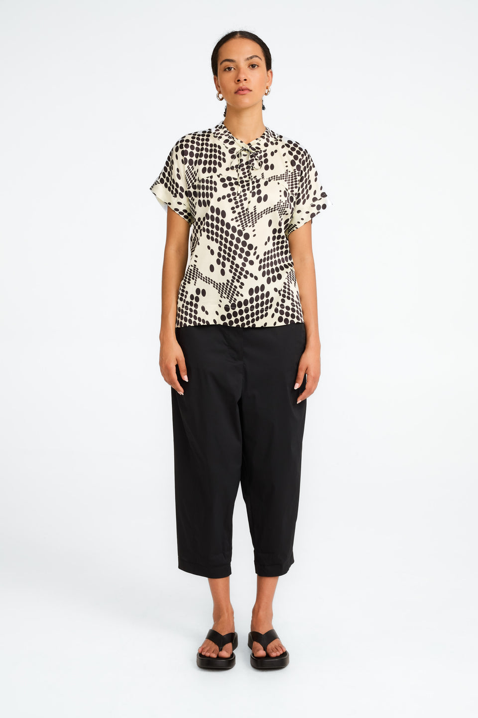 Lucca printed stretch viscose top | White