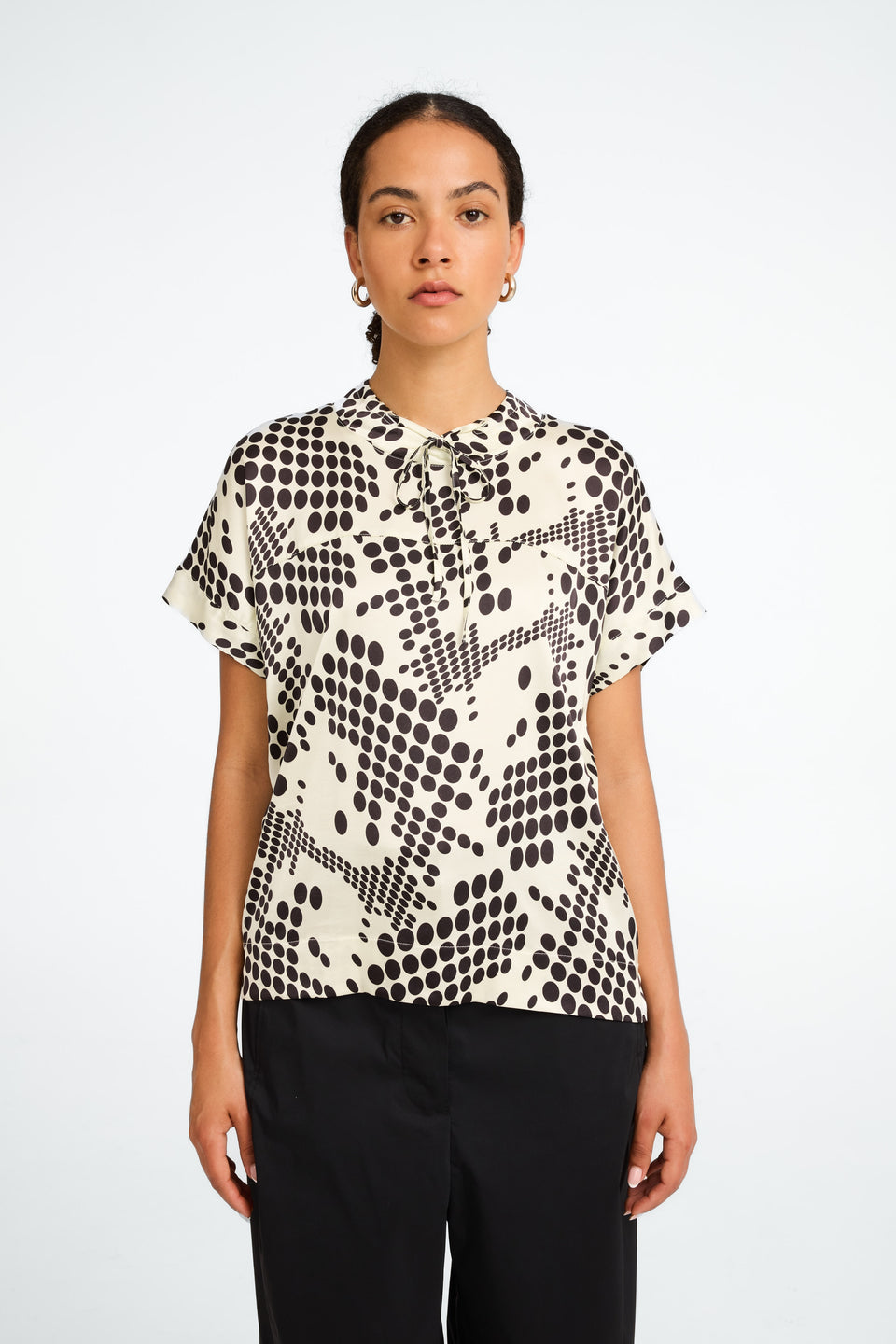 Lucca printed stretch viscose top | White
