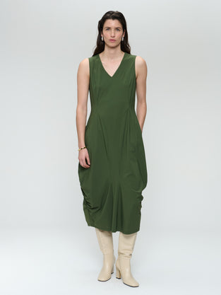 Ria WS strech technical jersey dress | Oliva green