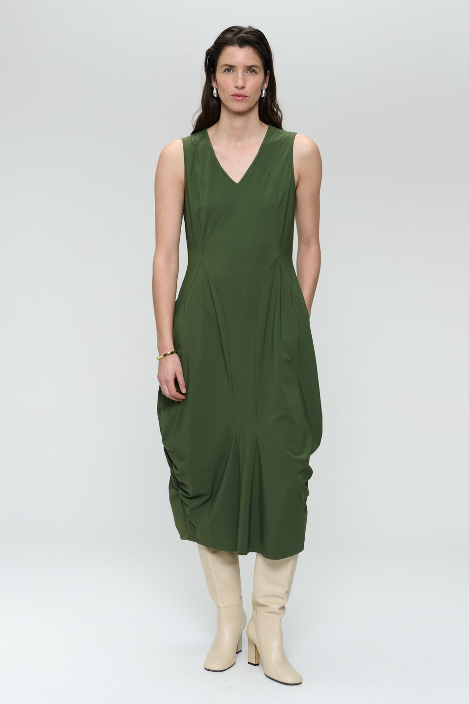 Ria WS stretch technical jersey dress | Oliva green