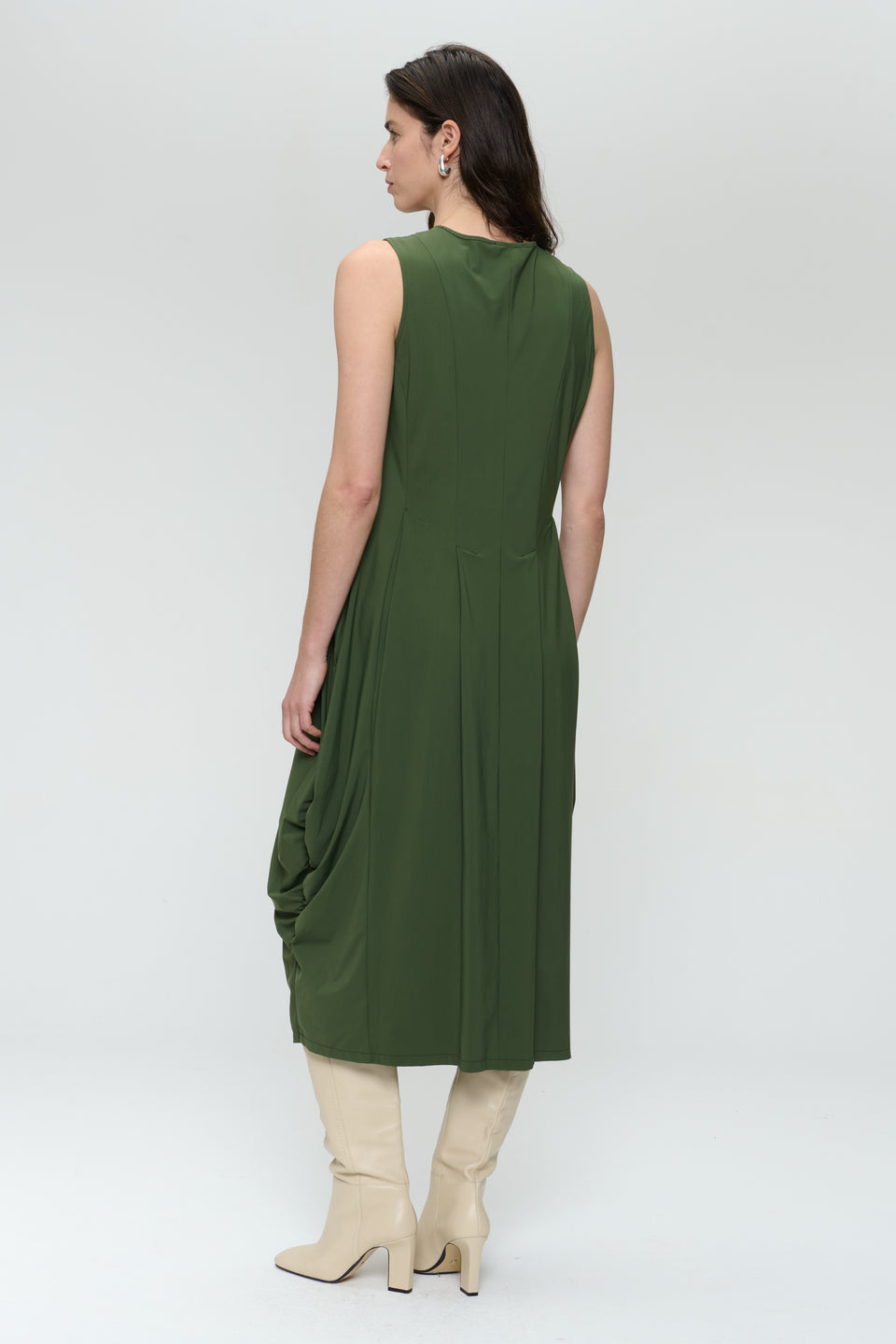 Ria WS stretch technical jersey dress | Oliva green