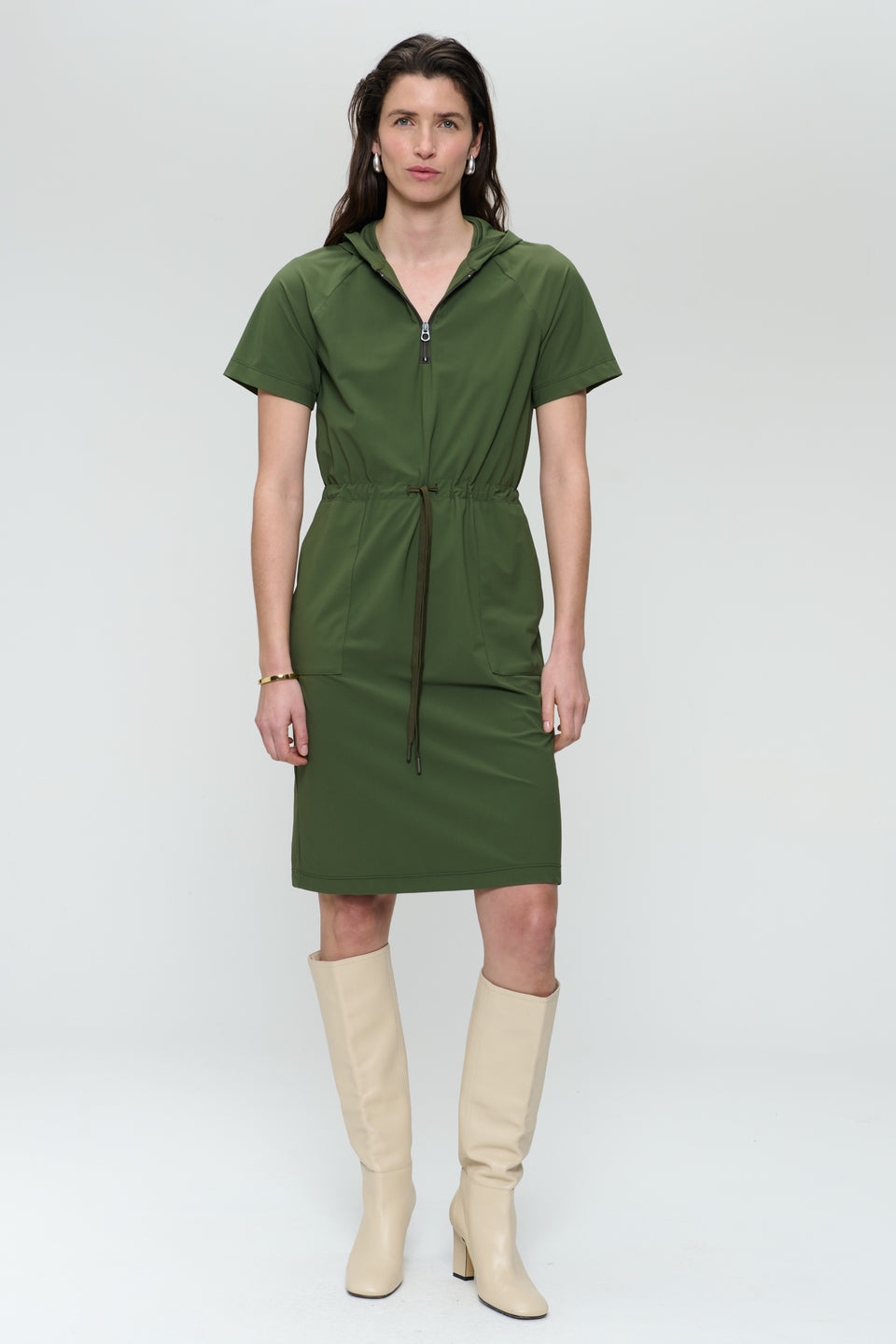 Evi stretch technical jersey dress | Oliva green