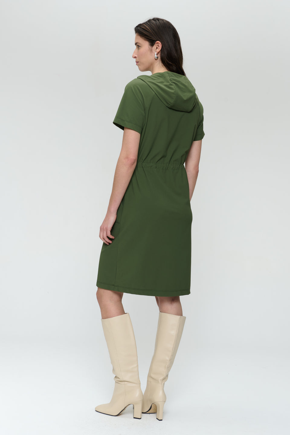 Evi stretch technical jersey dress | Oliva green