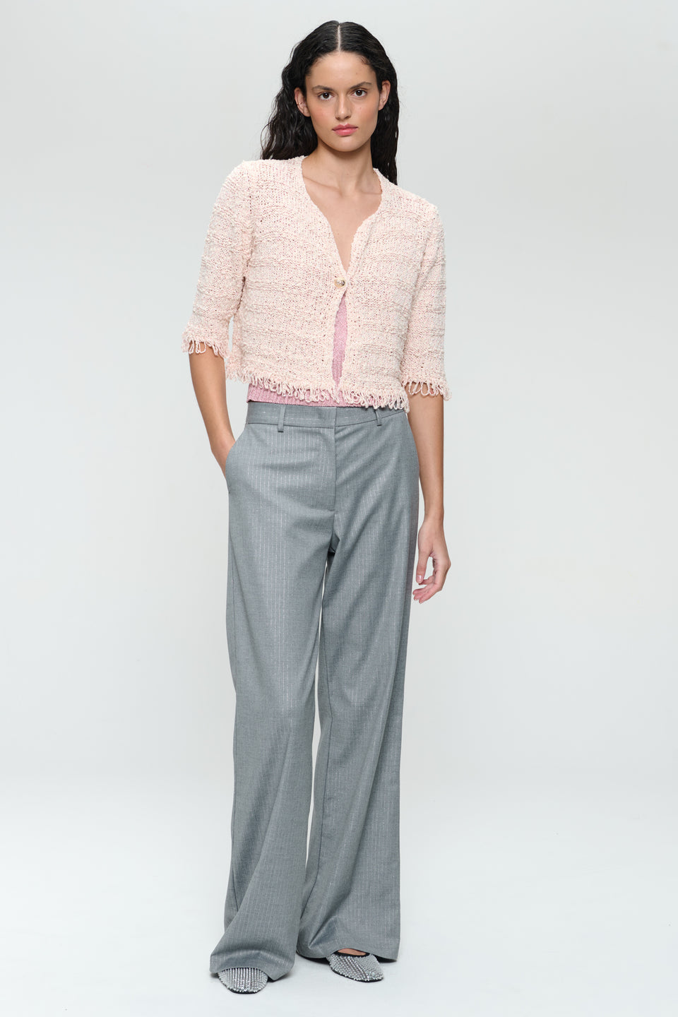 Jacquard cotton knitted blazer 9025S | Rose