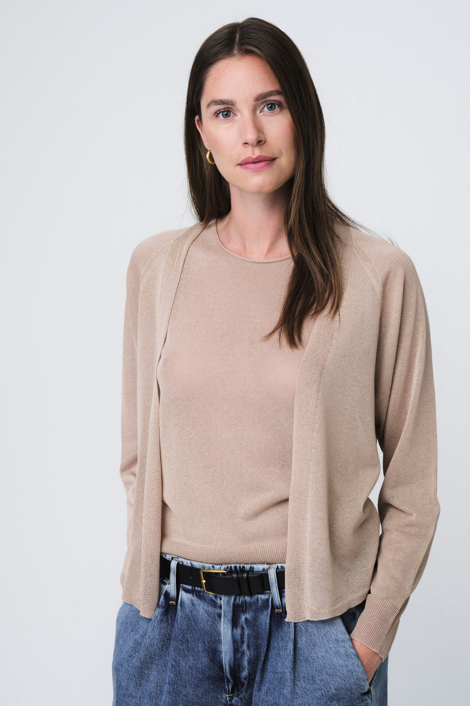 Fine Viscose Cardigan 26023 | Gold Beige