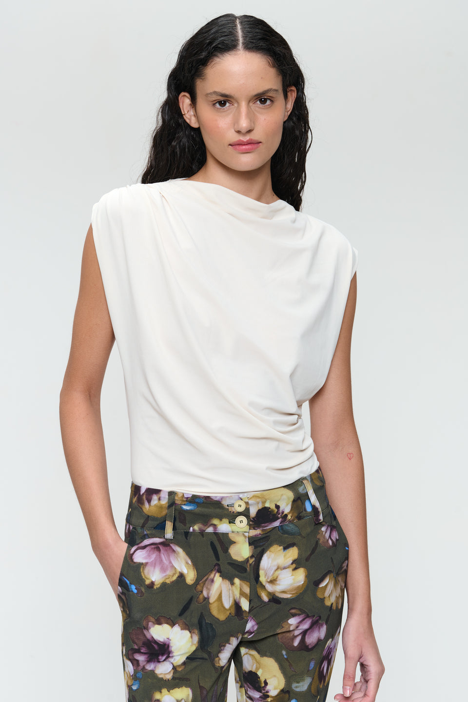 Nelly stretch technical jersey top | Light Sand