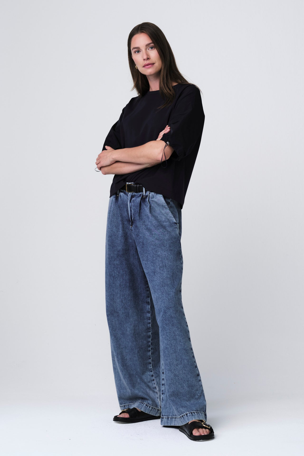 Pamela jersay/tafeta mix blouse | Blue
