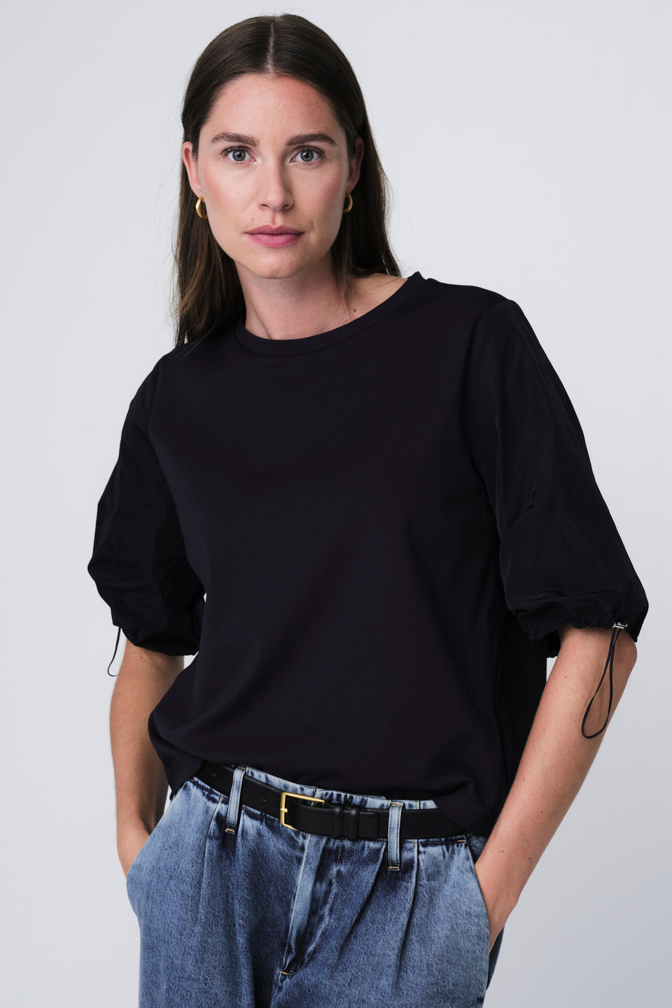 Pamela jersey/taffeta mix blouse | Blue