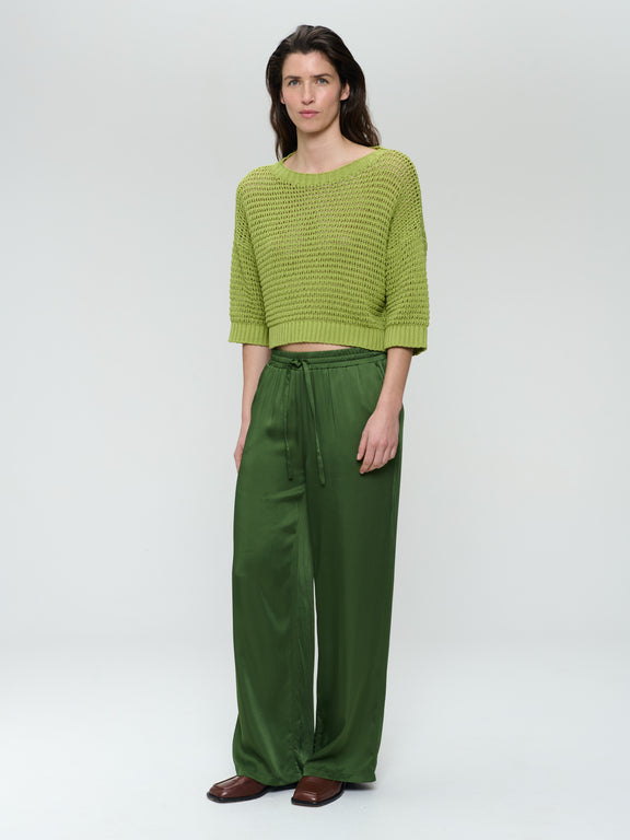 Simone saten viscose pants | Oliva Green