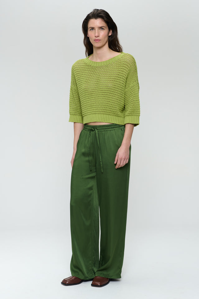 Simone saten viscose pants | Oliva Green