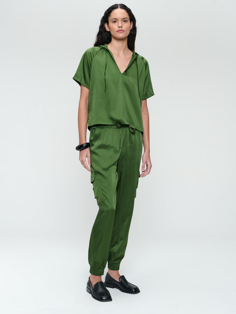 Alex saten viscose pants | Oliva Green