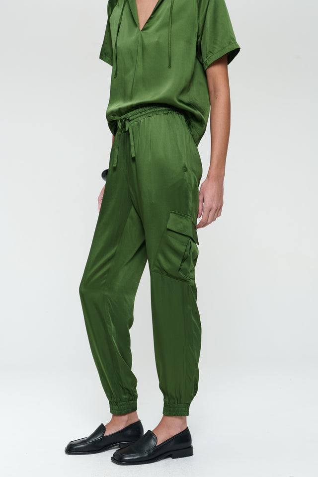 Alex saten viscose pants | Oliva Green