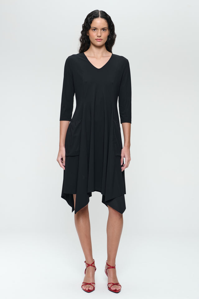 Caro LS strech technical jersey dress | Black