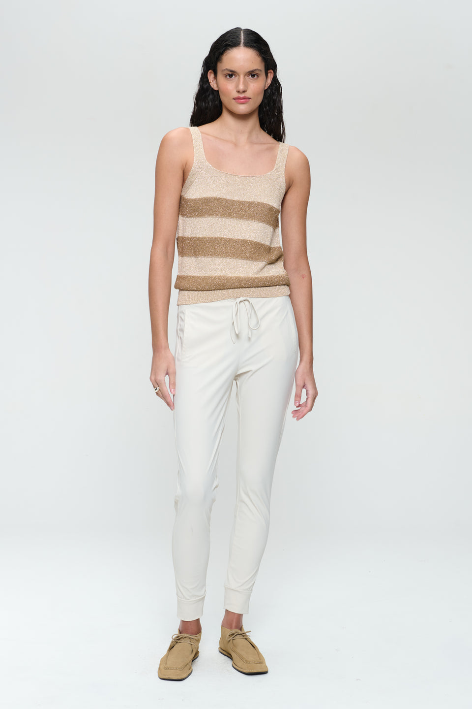 Lurex shiny line top 25053 | Beige Gold