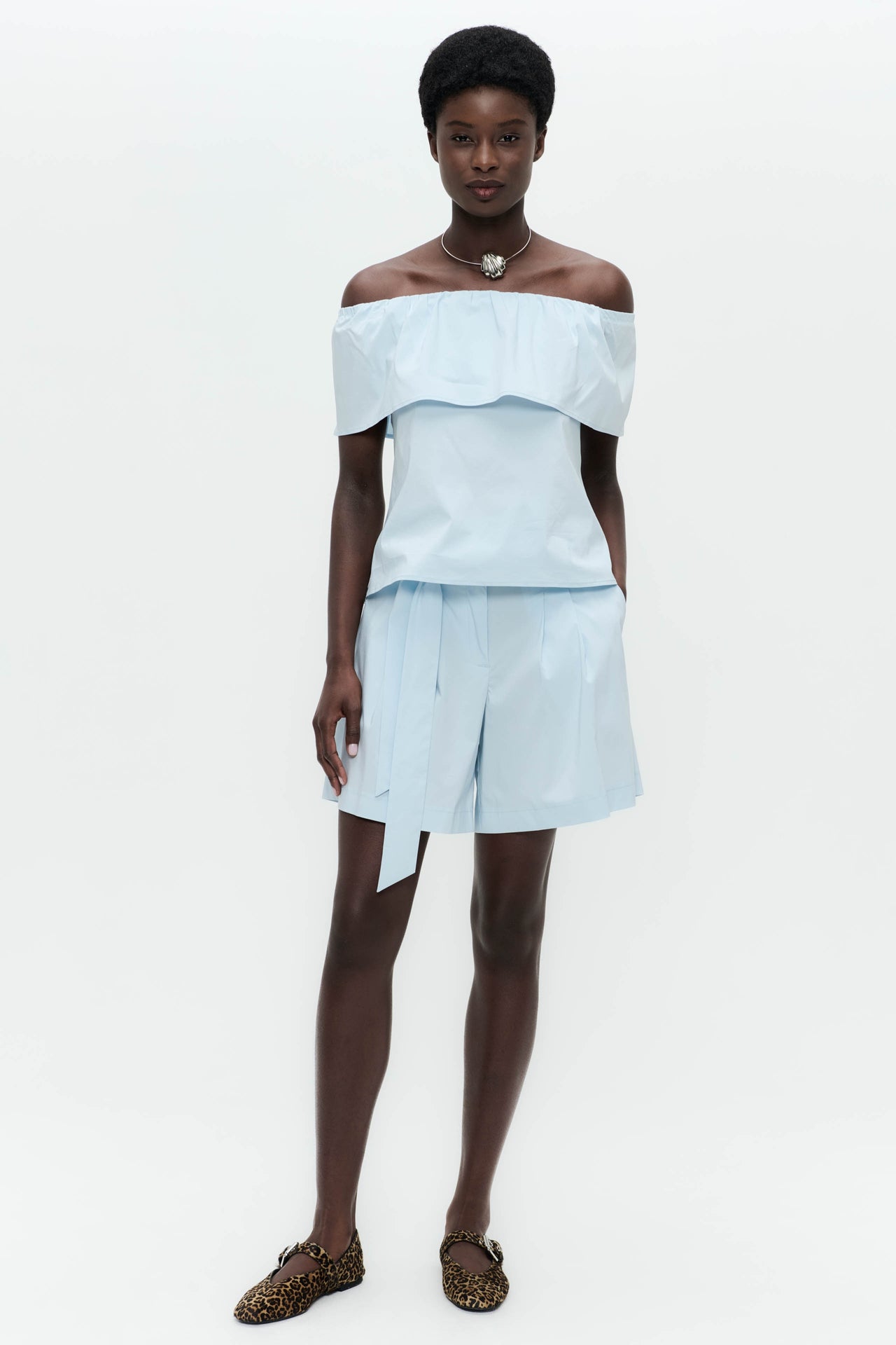 Yana cotton mix shorts | Light Blue
