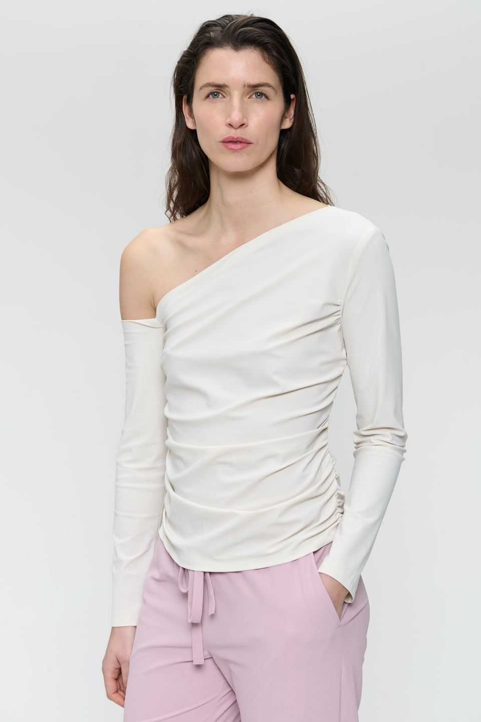 Lidia stretch technical jersey top | Light Sand
