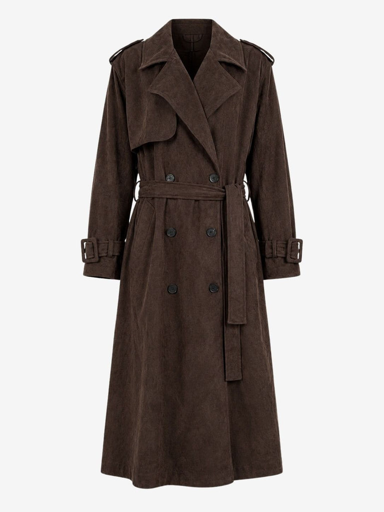 Terra suede effect trench coat | Dark Brown