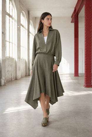 Marta asymmetrical viscose skirt | Green