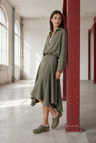 Marta asymmetrical viscose skirt | Green