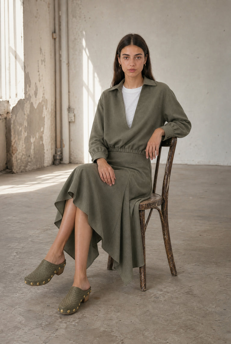 Dina viscose double blouse | Green