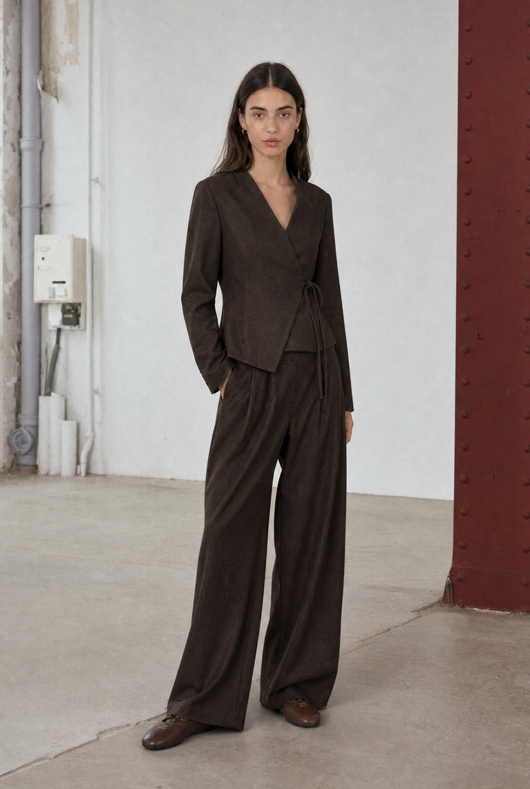 Jade fitted viscose blazer | Dark Brown