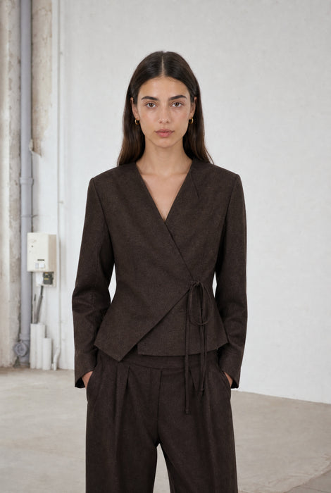 Jade fitted viscose blazer | Dark Brown