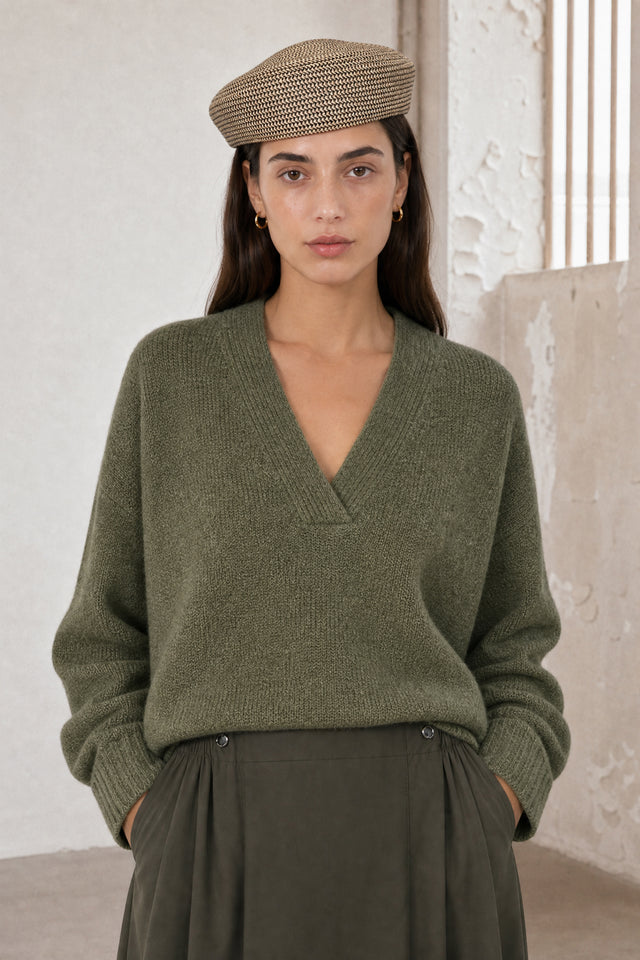 V-neck melange pullover 26553 | Green