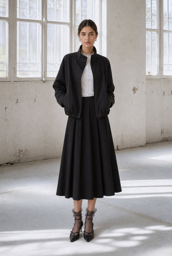 Awrora cotton pleated bomber jacket | Navy
