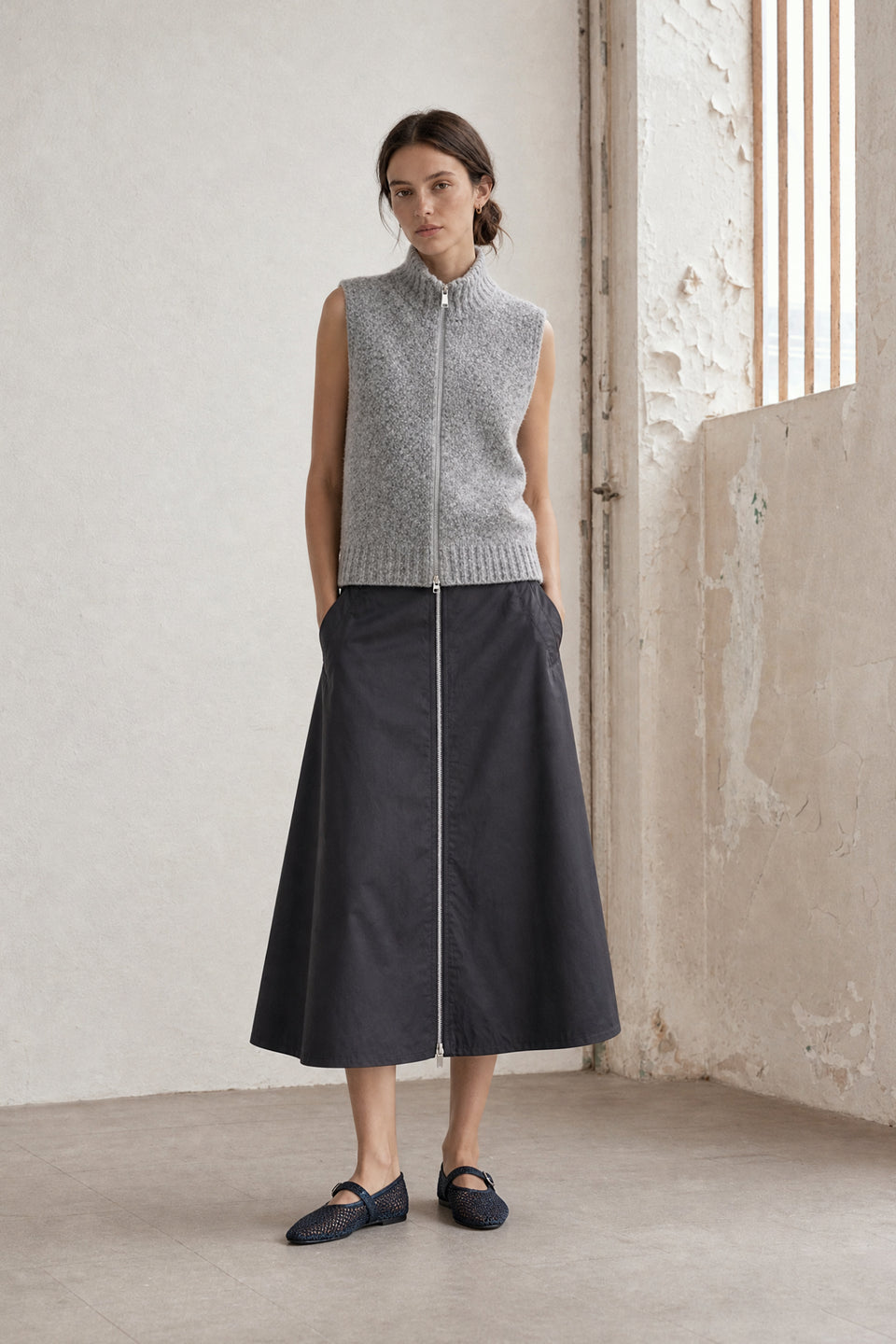 Vest Boucle long zip | Grey