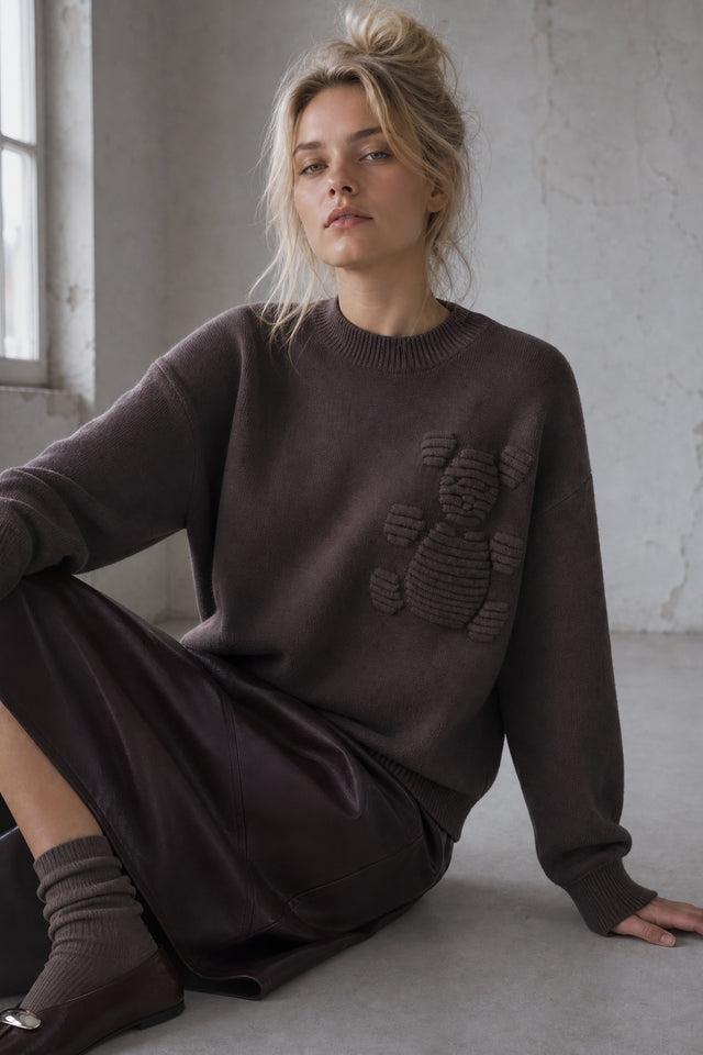 Viscose blend bear pullover 3040 | Brown