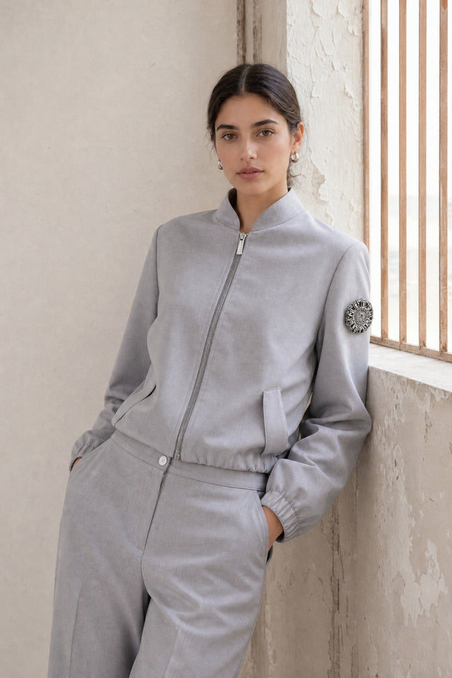 Brenzone Viscose zipper bomber | Grigio