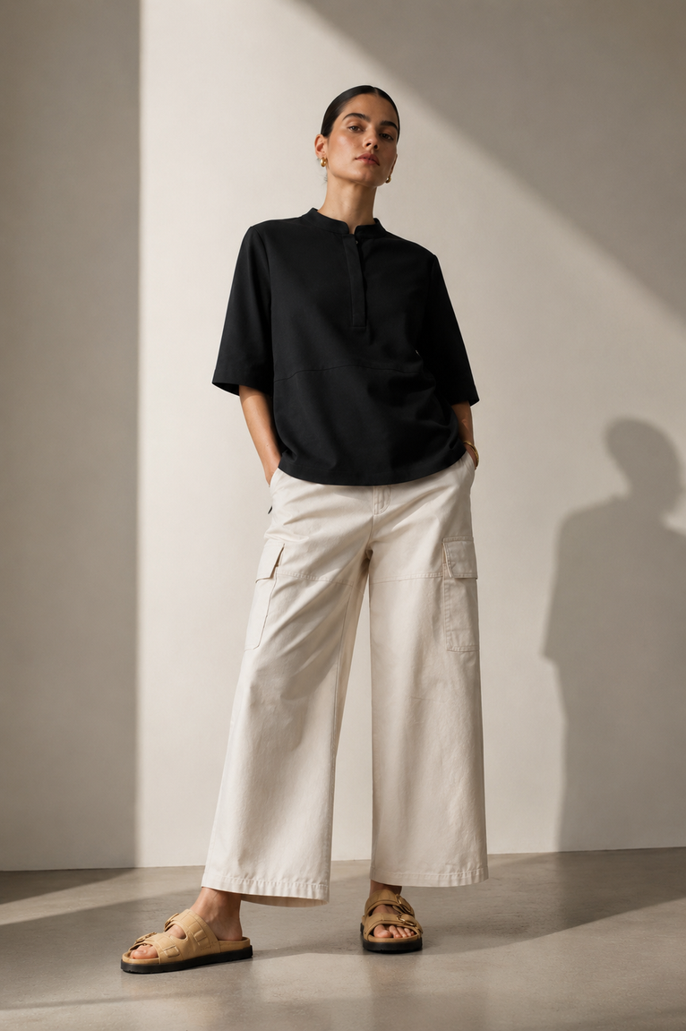 Damiana stretch technical jersey top | Black