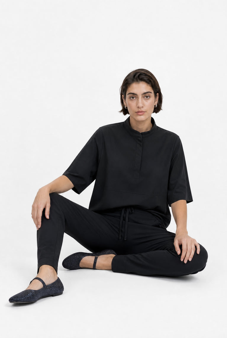 Damiana stretch technical jersey top | Black