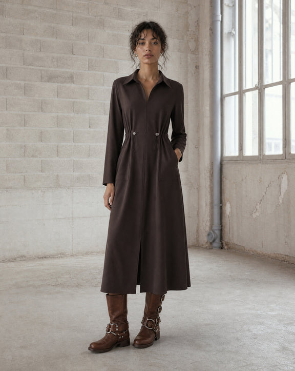 Delfina dress technical jersey | Chocolate