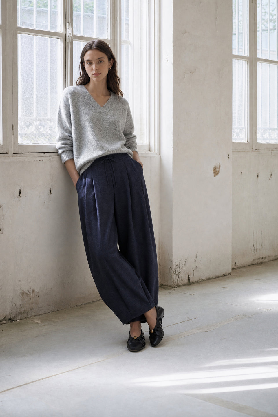 V-neck melange pullover 26553 | Grey