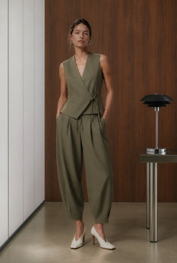 Elodie viscose blend barel pants | Brown