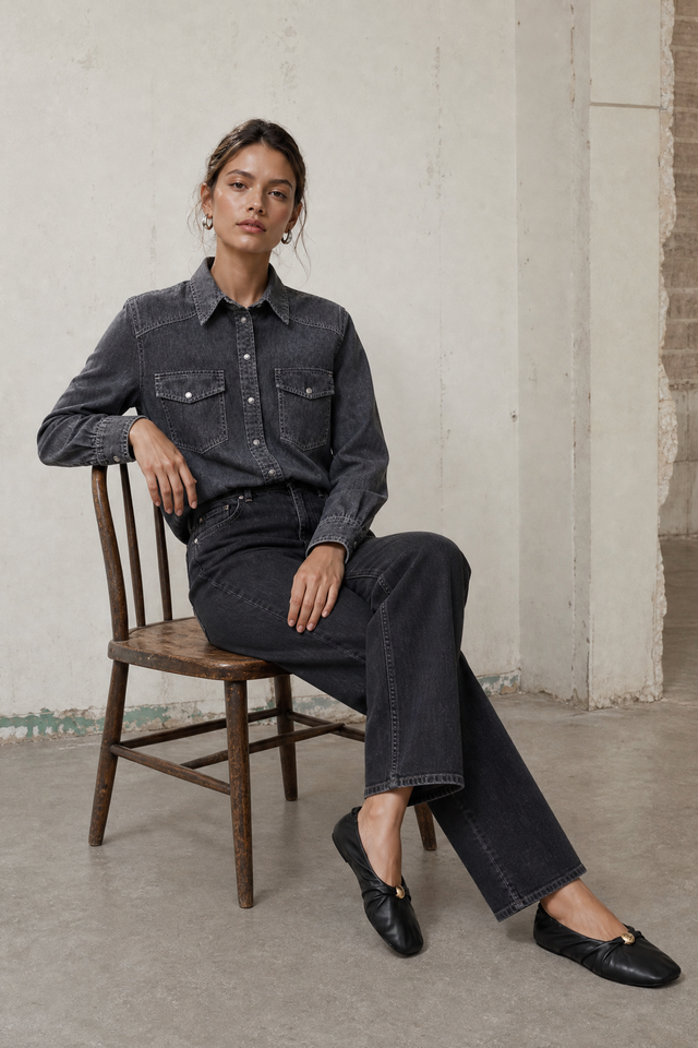 Jessie faded denim shirt | Faded Black