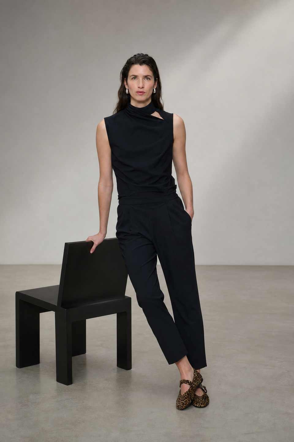 Naomi stretch technical jersey top | Black