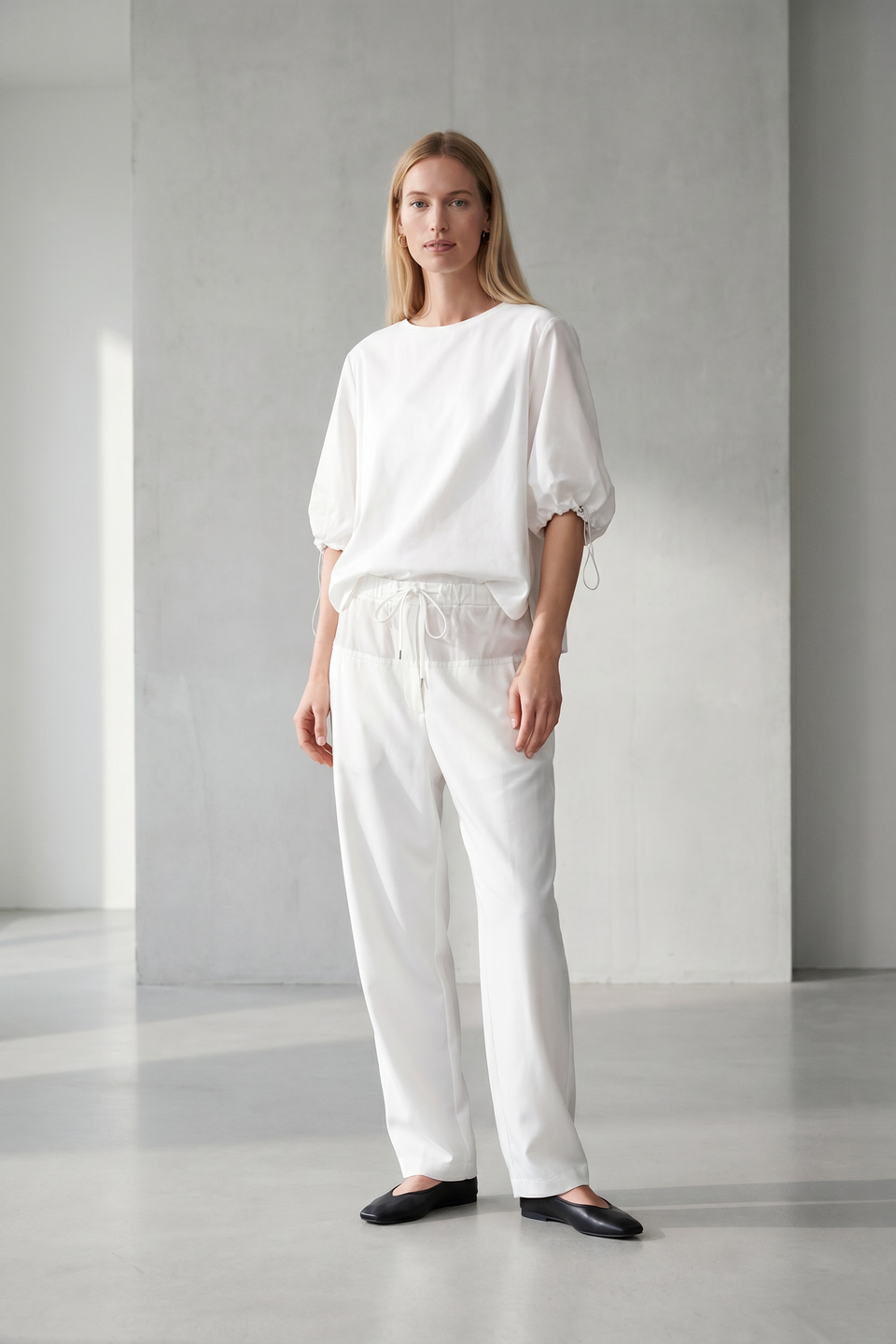 Pamela jersey/taffeta mix blouse | Off White