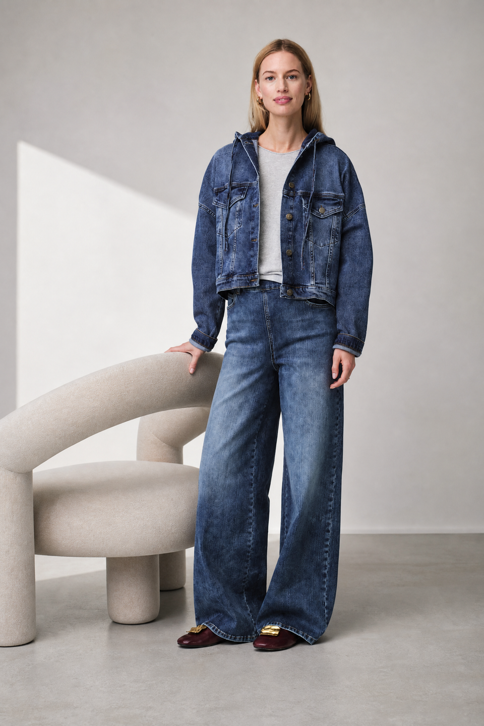 Nevada hood denim jacket | Summer Blue