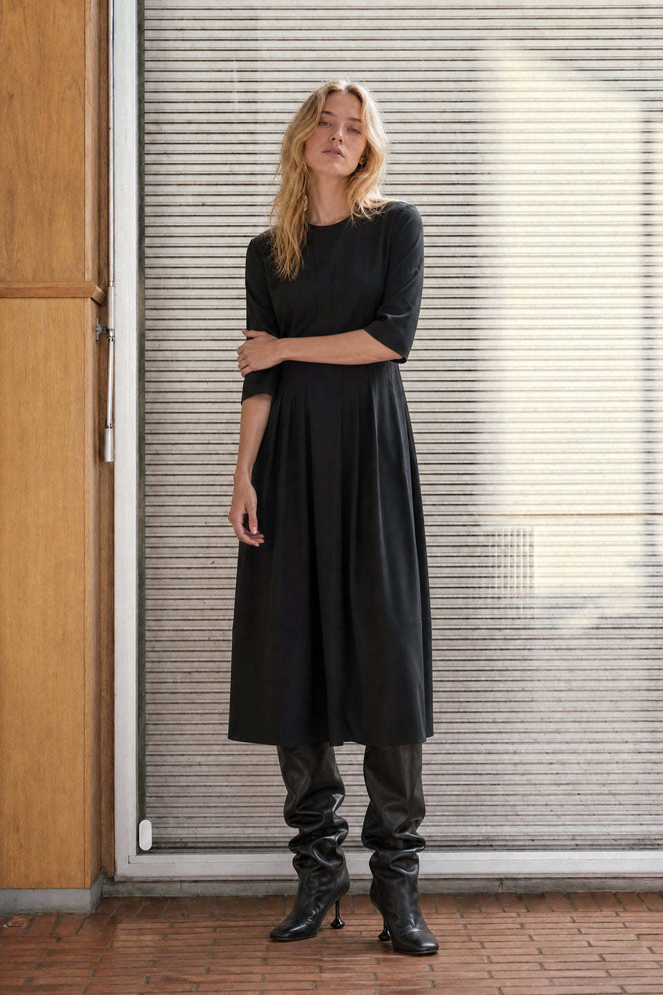 Heide tech jersey dress LS | Black
