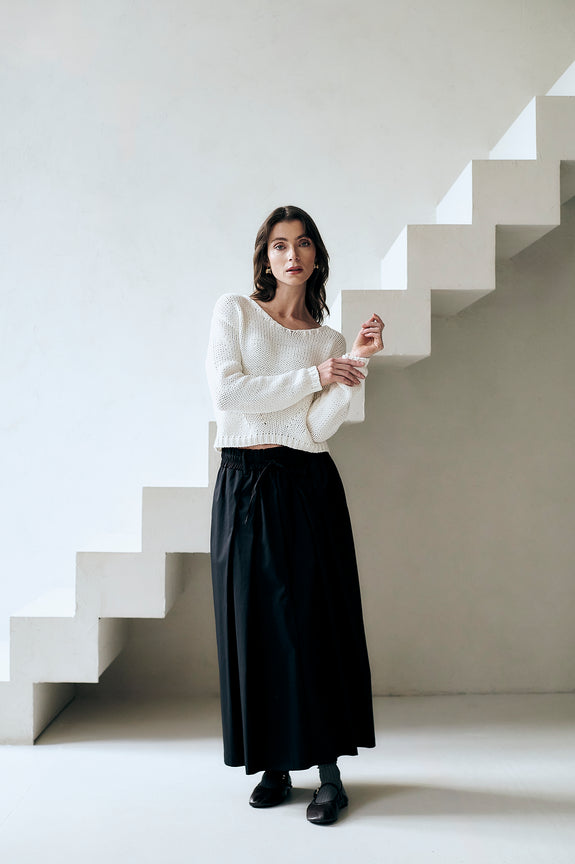 Poplin long skirt | Black