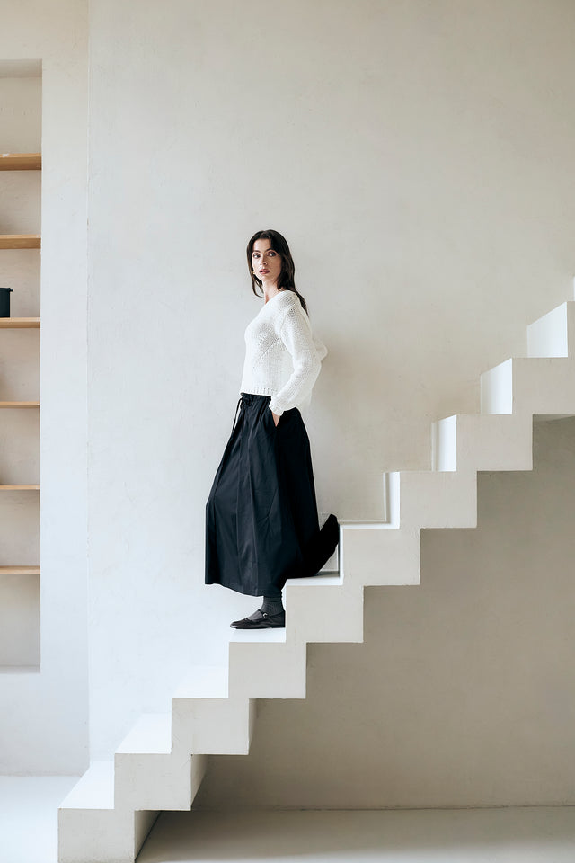 Poplin long skirt | Black