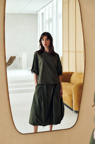 Pamela jersay/tafeta mix blouse | Army