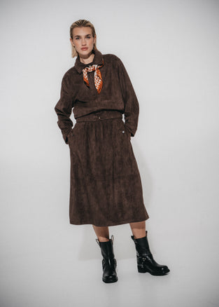Isla suede effect skirt | Dark Brown