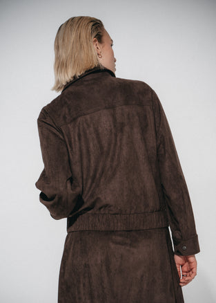 Pia suede effect bomber jacket | Dark Brown