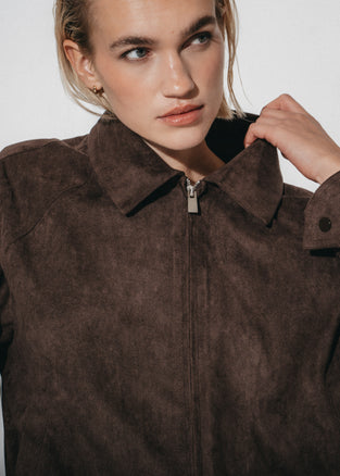 Pia suede effect bomber jacket | Dark Brown
