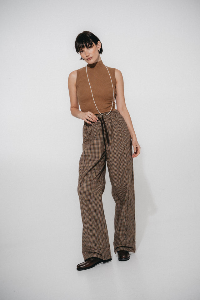 Rey check cotton pants | Brown