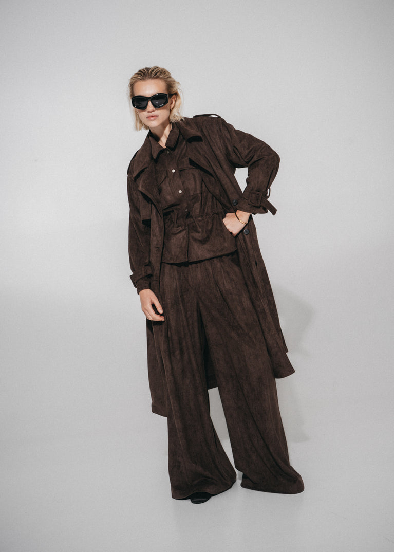 Terra suede effect trench coat | Dark Brown